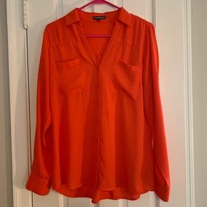 Express Roll-Sleeve Button Down Orange Top